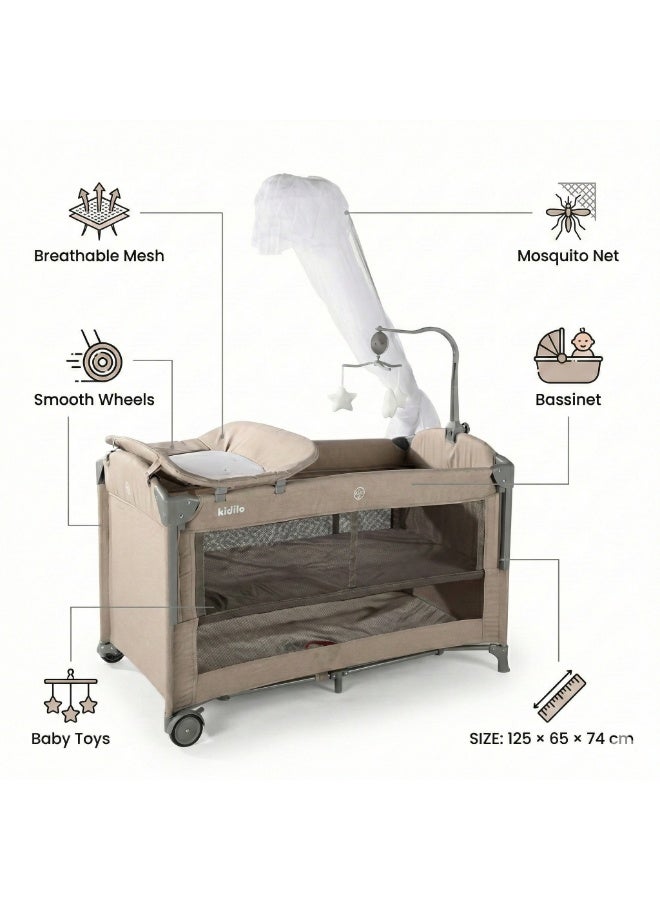 كيديليو سرير أطفال كيديلو المحمول مع خاصية الهزّ | قابل للطي بعجلات وجوانب شبكية - Image 2